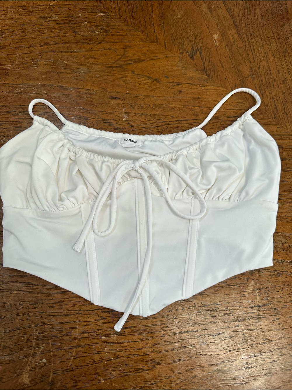 Garage White Ruched Tie-Front Corset Crop Top